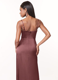 Azazie Maci Bridesmaid Dresses Vintage Mauve A-Line V-Neck Pleated Stretch Satin Dress image4