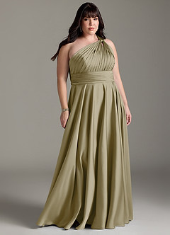 Azazie Charlize Bridesmaid Dresses Moss Green A-Line One Shoulder Stretch Satin Dress image9