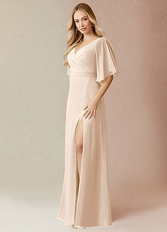 Azazie Cierra Bridesmaid Dresses White Alabaster A-Line V-Neck Chiffon Dress image3