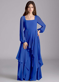 Azazie Clara Junior Jurk van Chiffon met A-Lijn Blouson Koningsblauw image5