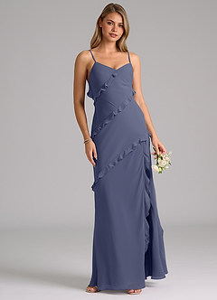 Azazie Nancie 신부 들러리 드레스 인어 셔링 쉬폰 바닥 길이 드레스 image4