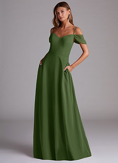 Azazie Marley Bridesmaid Dresses Olive A-Line Off the Shoulder Chiffon Convertible Dress image1