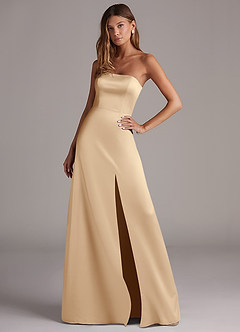 Azazie Wren Brautjungfernkleider Wandelbar A-Linie Schulterfrei Stretch-Satin Kleid Champagner image3