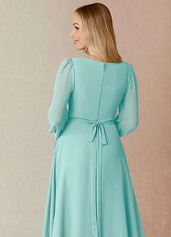 Azazie Leonia Bridesmaid Dresses Aqua A-Line Long Sleeve Chiffon Dress image7