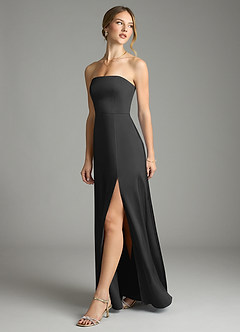 Azazie Wren Vestidos de damas de honor Vestido de Negro de Satén Elástico de Corte en A Convertible con Sin tirantes image11