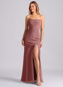 Azazie Grata 신부 들러리 드레스 인어 주름진 쉬폰 바닥 길이 드레스 image1