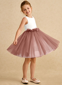Azazie Louisa Robe Demoiselle D'honneur Fillette Robe Trapèze en Tulle Sans manches Ivoire Cèdre Rose image3