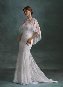 Azazie Dawna Vestidos de novia Vestido Diamante Blanco de Encaje de Corte Sirena con Palabra de honor image1