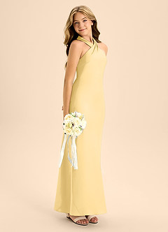 Azazie Doretta Junior Butter Mermaid Pleated Stretch Satin Dress image5