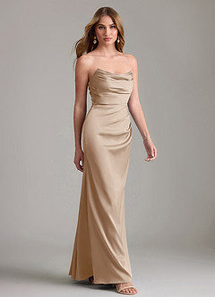 Azazie Lucille Bridesmaid Dresses Taupe Mermaid Strapless Stretch Satin Convertible Dress image4
