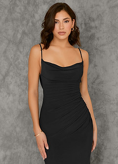 Azazie Beryl Bridesmaid Dresses Black Sheath Luxe Knit Dress image6
