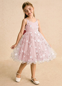 Azazie Junebug Flower Girl Dresses Powder Pink Ball-Gown Spaghetti Strap Tulle Dress image2
