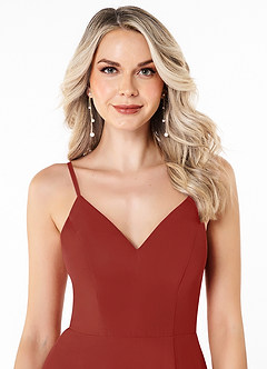 Azazie Lena Abiti da Damigella Abito A-Line in Chiffon Pizzo Terracotta image4