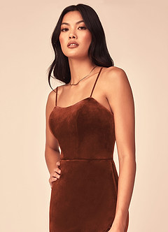 Azazie Nereda Final Sale Terracotta A-Line Strapless Velvet Convertible Dress image3