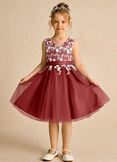 Azazie Butterfly Flower Girl Dresses Rust A-Line Lace Dress image2
