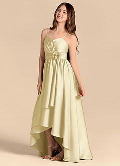 Azazie Catalina Junior Vestido de Sorbete De Limón de Satén Elástico de Corte en A con Escote de Corazón image7