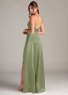 Azazie Sarella Bridesmaid Dresses Garden Sage A-Line Pleated Stretch Satin Dress image4