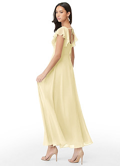 Azazie Bondi Robes de demoiselle d'honneur Robe Trapèze en Mousseline de soie Rayé Sorbet Citron image4