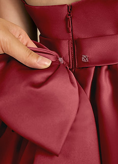 Azazie Davine Flower Girl Dresses Pomegranate A-Line Spaghetti Strap Matte Satin Dress image11