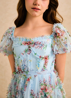 Azazie Naelli Girls Formal Sukienki dla dziewczynek sypiących kwiaty Linia A Marszczony Szyfon Długość podłogi Sukienka image8