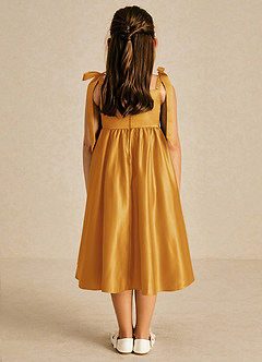 Azazie Chelsie Flower Girl Dresses Butterscotch A-Line Bow Matte Satin Dress image2