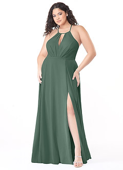 Azazie Evalleen Vestidos de damas de honor Vestido de Musgo Marino de Gasa de Corte en A con Plisado image9