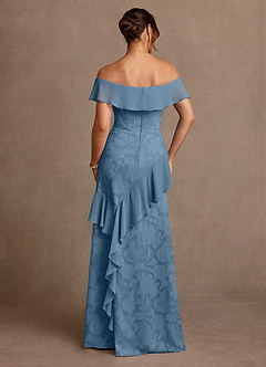 Azazie Marina Abiti per la Madre della Sposa Abito A-Line in Burnout Floreale Spalle Scoperte Blu Acciaio image2
