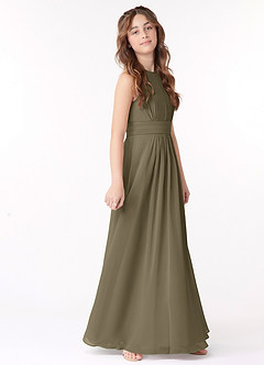 Azazie Bonnie Junior Robe Trapèze en Mousseline de soie Plissée Vert Saule image2