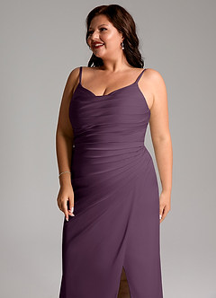Azazie Deandra Bridesmaid Dresses Plum Mermaid Pleated Stretch Satin Dress image12