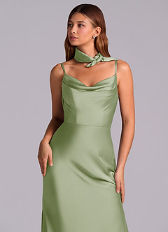 Azazie Yazmine Final Sale Dusty Sage Mermaid Pleated Stretch Satin Dress image8