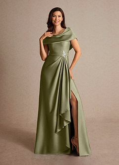 Azazie Branford Mother of the Bride Dresses Pistachio A-Line Pleated Stretch Satin Dress image6