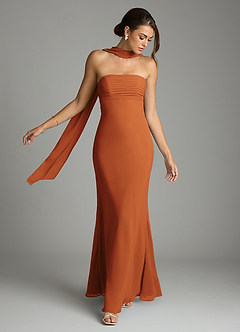 Azazie Saylor Vestidos de damas de honor Vestido de Canela de Gasa de Corte Sirena con Sin tirantes image7