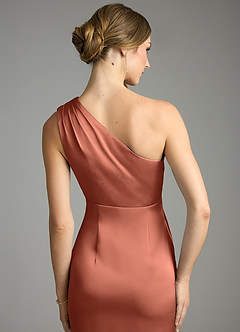 Azazie Emorie Final Sale Dusty Blue Sheath One Shoulder Stretch Satin Dress image5