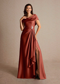 Azazie Branford Mère de la mariée Robes Robe Trapèze en Satin extensible Plissée Terracotta image6