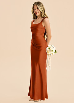 Azazie Agustina Junior Burnt Orange Sheath Pleated Stretch Satin Dress image5