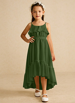 Azazie Karmen Blumenmädchenkleider A-Linie Gestreift Chiffon Kleid Olivgrün image5