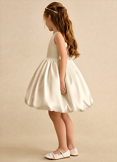 Azazie Nirvana vestidos de niña de las flores Vestido de Champán de Satin Mate de Princesa con Volante image4