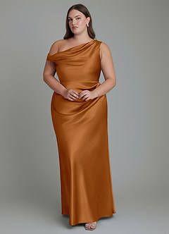 Azazie Emerson Bridesmaid Dresses Copper Mermaid Off the Shoulder Metallic Satin Dress image8