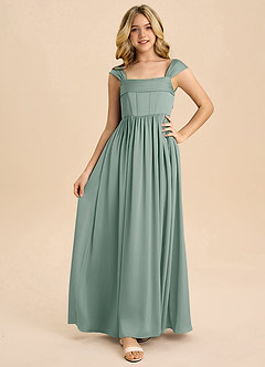 Azazie Hattie Junior Vestido de Ganache de Satén Elástico de Corte en A con Plisado image5