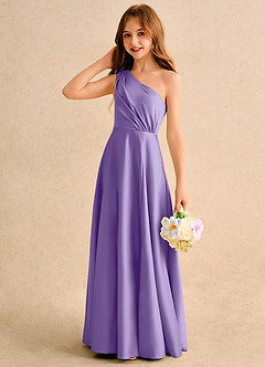 Azazie Puddles Girls Formal Jurken voor bloemenmeisjes A-Lijn Jurk van Mat Satijn One-Shoulder Tahiti image6