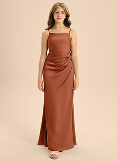 Azazie Renna Junior Cedar Rose A-Line Pleated Stretch Satin Dress image6
