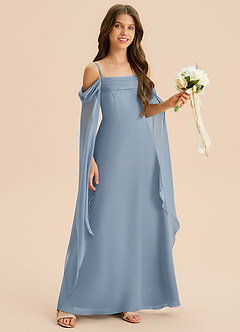 Azazie Moana Junior Vestido de Azul Polvoriento de Gasa de Corte en A con Plisado image6