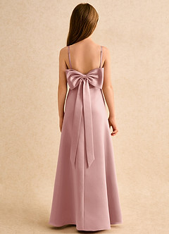 Azazie Joella Girls Formal Flower Girl Dresses Rose Gold A-Line Pleated Matte Satin Dress image4