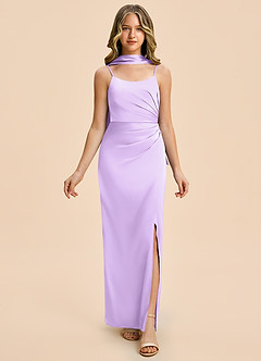 Azazie Calandra Junior Lilac Sheath Pleated Stretch Satin Dress image5