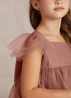 Azazie Kalio Flower Girl Dresses Cedar Rose A-Line with Sleeves Tulle Dress image3