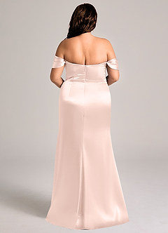 Azazie Saige Robes de demoiselle d'honneur Robe Fourreau Convertible en Satiné métallisé Épaule décolletée Or Rose image10