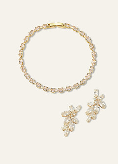 front Botanical Leaf & Tennis Zirconia Jewelry Set