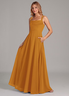 Azazie Shaude Bridesmaid Dresses Butterscotch A-Line Pleated Chiffon Dress image4