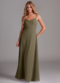 Azazie Daenerys Bridesmaid Dresses Willow Green A-Line Cowl Chiffon Dress image1