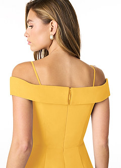 Azazie Lecia Bridesmaid Dresses Marigold Empire Off-The-Shoulder Pleated Chiffon Convertible Dress image5